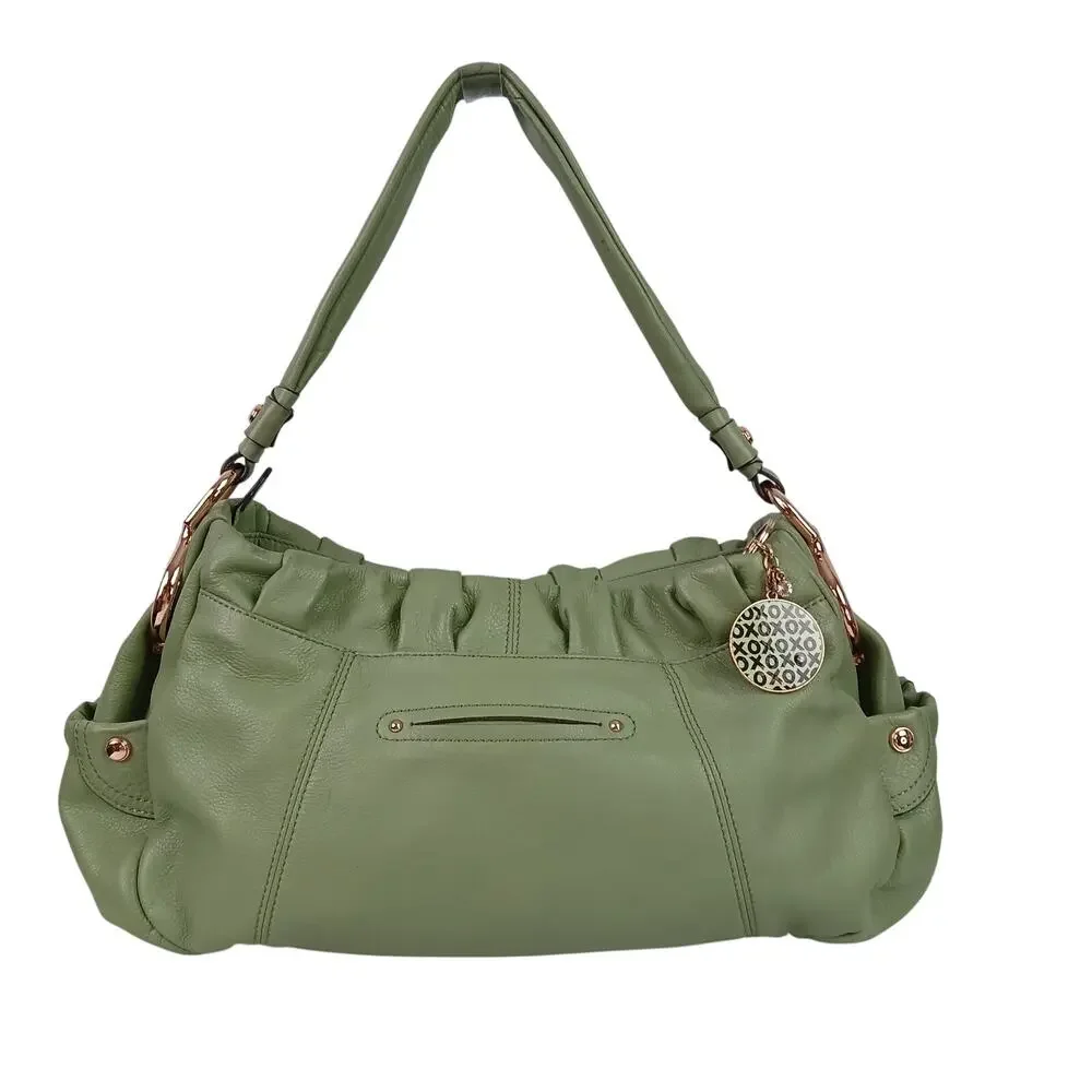 B Makowsky Buttery Green Leather Top Handle Hobo Purse Gold Hardware